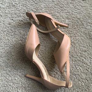 Tan pointed closed toed heels